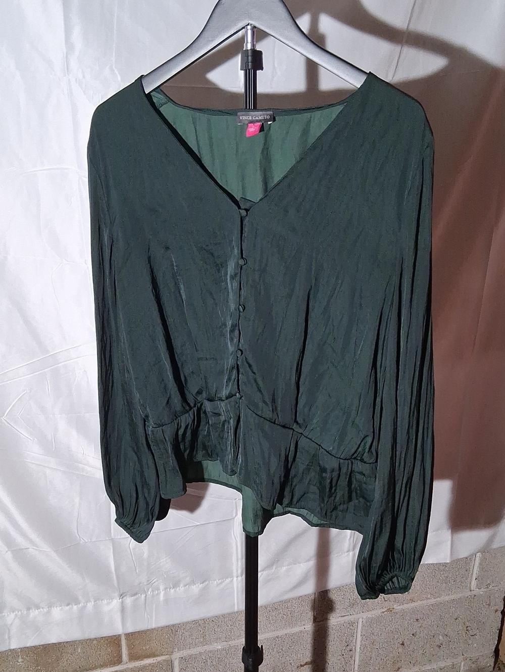Vince Camuto Forest Green Button-Front Peplum Blouse